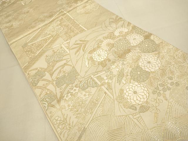 平和屋本店▼六通柄袋帯 九百紋錦 草花文 本金箔蒔絵 正絹 逸品 DABK7525du