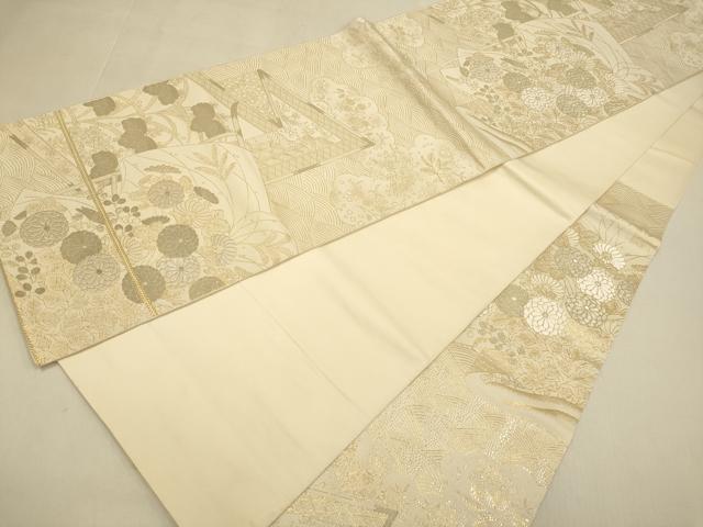平和屋本店▼六通柄袋帯 九百紋錦 草花文 本金箔蒔絵 正絹 逸品 DABK7525du