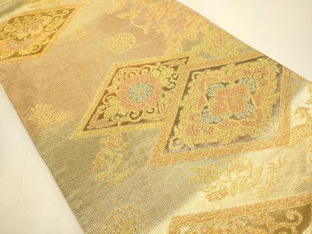 平和屋本店▼六通柄袋帯 花菱文 つづれ織 本金箔 正絹 逸品 DABK7526du