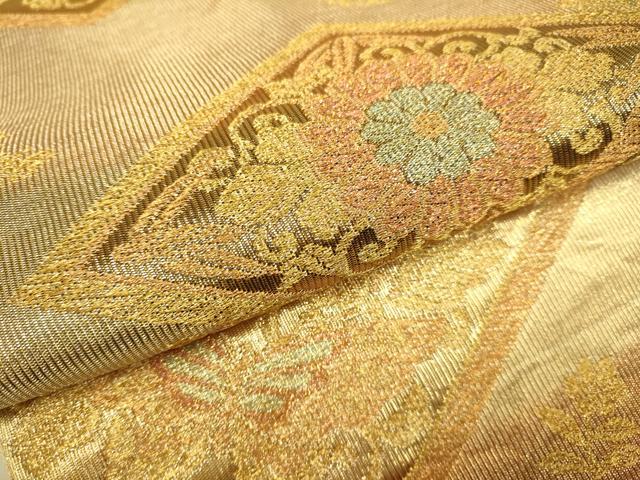 平和屋本店▼六通柄袋帯 花菱文 つづれ織 本金箔 正絹 逸品 DABK7526du