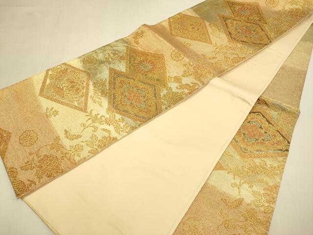 平和屋本店▼六通柄袋帯 花菱文 つづれ織 本金箔 正絹 逸品 DABK7526du