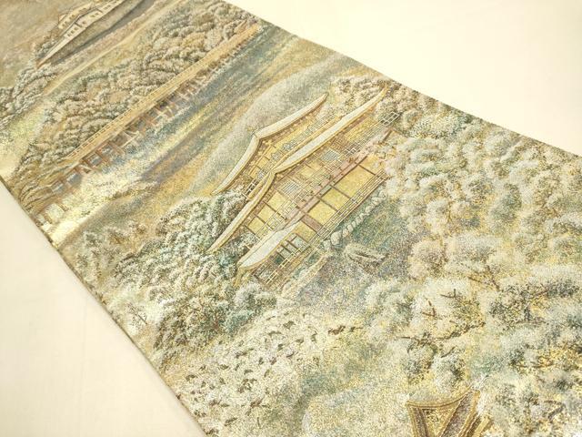 平和屋着物▼極上 西陣あさぎ 丸帯 京の四季 本金プラチナ二重箔 正絹 逸品 DABK7527du