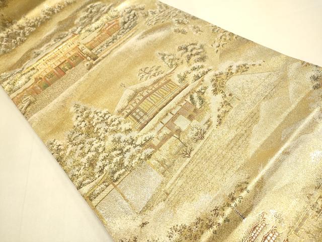 平和屋着物▼極上 西陣あさぎ 丸帯 京の四季 本金プラチナ二重箔 正絹 逸品 DABK7527du