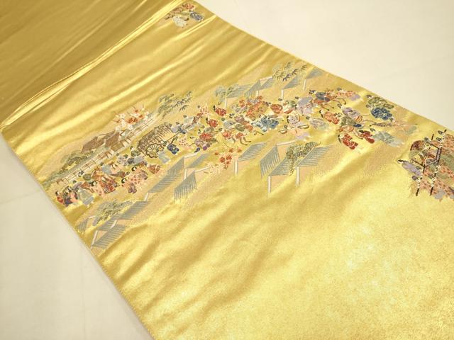 平和屋本店●六通柄袋帯 大名行列 金泥箔 正絹 逸品 DABK7532du