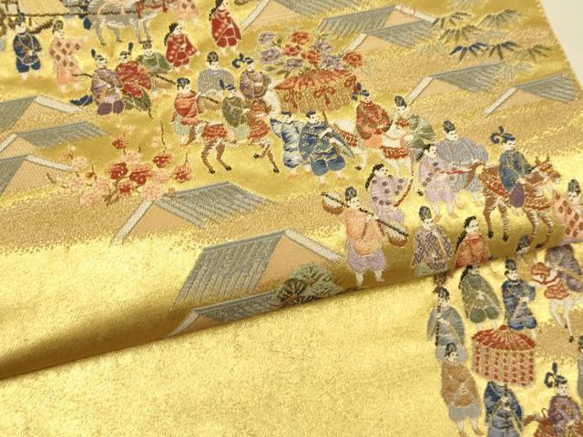 平和屋本店●六通柄袋帯 大名行列 金泥箔 正絹 逸品 DABK7532du