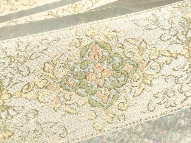 平和屋本店▼六通柄袋帯 横段花菱文 浮かし螺曜変箔 本金箔ささら 正絹 逸品 DABK7533du