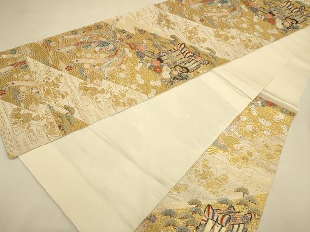 平和屋本店▼六通柄袋帯 九百錦 御所車鳳凰花文 本金箔 正絹 逸品 DABK7536du