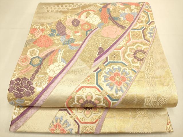 平和屋本店▼六通柄袋帯 唐織 鳳凰吉祥花文 本金箔錦 二重織 正絹 逸品 DABK7546du