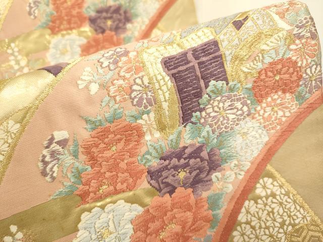 平和屋本店▼六通柄袋帯 唐織 御所車花鼓文 錦本金箔 正絹 逸品 DABK7549du