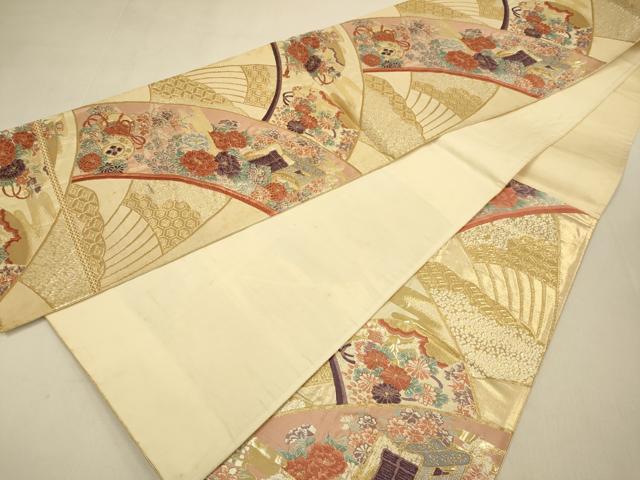 平和屋本店▼六通柄袋帯 唐織 御所車花鼓文 錦本金箔 正絹 逸品 DABK7549du
