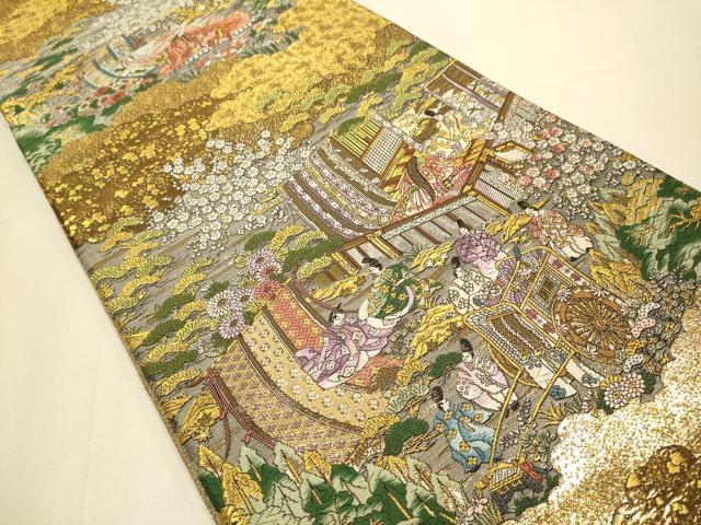 平和屋本店▼西陣 廣部商事謹製 全通柄袋帯 京洛祇園祭還絵巻 弐拾四金箔使用 上代68万 正絹 逸品 DABK7552du