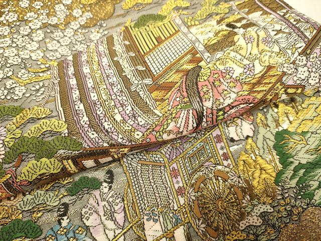 平和屋本店▼西陣 廣部商事謹製 全通柄袋帯 京洛祇園祭還絵巻 弐拾四金箔使用 上代68万 正絹 逸品 DABK7552du