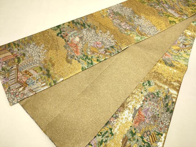 平和屋本店▼西陣 廣部商事謹製 全通柄袋帯 京洛祇園祭還絵巻 弐拾四金箔使用 上代68万 正絹 逸品 DABK7552du