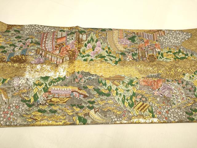 平和屋本店▼西陣 廣部商事謹製 全通柄袋帯 京洛祇園祭還絵巻 弐拾四金箔使用 上代68万 正絹 逸品 DABK7552du