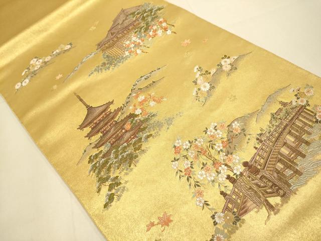 平和屋本店●太鼓柄袋帯 京百景絵図 金泥箔 本金箔 正絹 逸品 DABK7559du