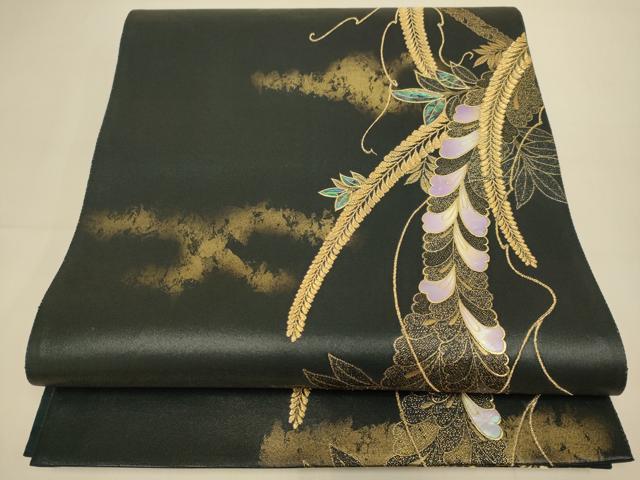 平和屋本店▼螺鈿作家 藤本隆士 袋帯 藤 本金箔引箔 正絹 逸品 DABK7566du