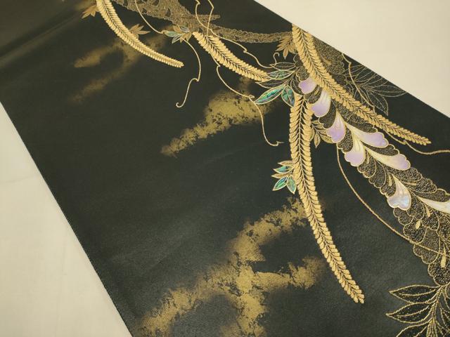平和屋本店▼螺鈿作家 藤本隆士 袋帯 藤 本金箔引箔 正絹 逸品 DABK7566du