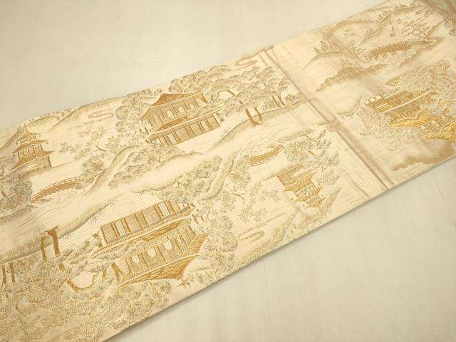 平和屋本店▼全通柄袋帯 風景文 本金箔 正絹 逸品 DABK7583du