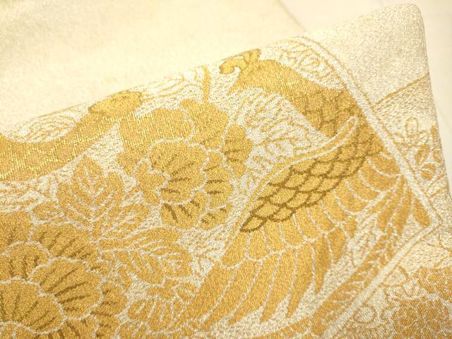 平和屋本店▼綴れ 太鼓柄袋帯 色紙花鳥文 純金糸24金箔 正絹 逸品 DABK7585du