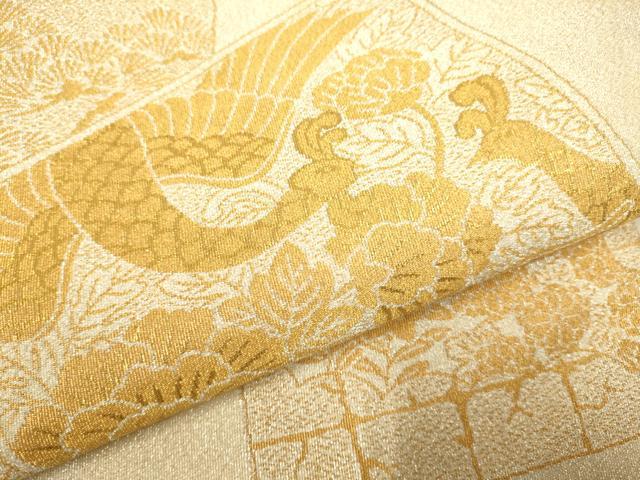 平和屋本店▼綴れ 太鼓柄袋帯 色紙花鳥文 純金糸24金箔 正絹 逸品 DABK7585du