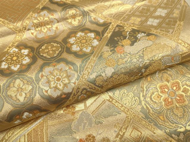平和屋本店▼六通柄袋帯 檜垣蒔絵文 純金箔 手織二重箔 正絹 逸品 DABK7589du
