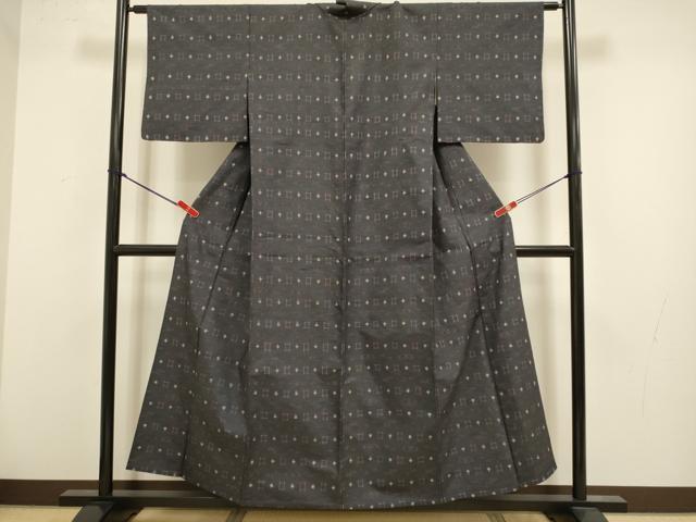 平和屋着物▽上質な紬 単衣 琉球絣文様 正絹 逸品 DABK7742du