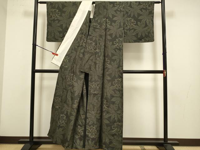 平和屋着物▽本場大島紬 単衣 草花文 正絹 逸品 DABK7743du