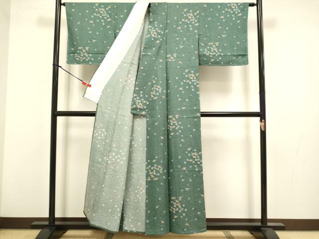 平和屋着物▽上質な小紋 単衣 舞花文 正絹 逸品 DABK7751du