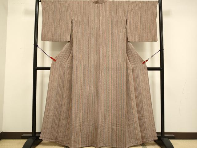 平和屋着物▽上質な小紋 単衣 縞 鬼しぼ縮緬 正絹 逸品 DABK7758du