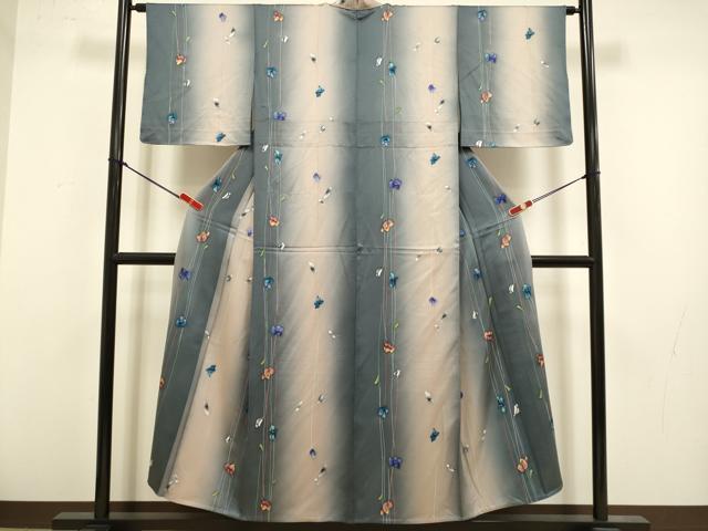 平和屋着物▽上質な小紋 単衣 花間道 暈し染め 正絹 逸品 未使用 DABK7759du