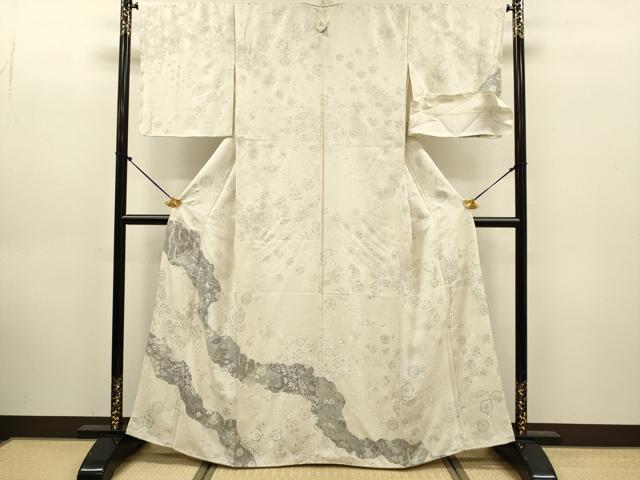 平和屋着物●訪問着 辻が花 銀彩 銀通し地 反端付き 正絹 逸品 DABK7857du