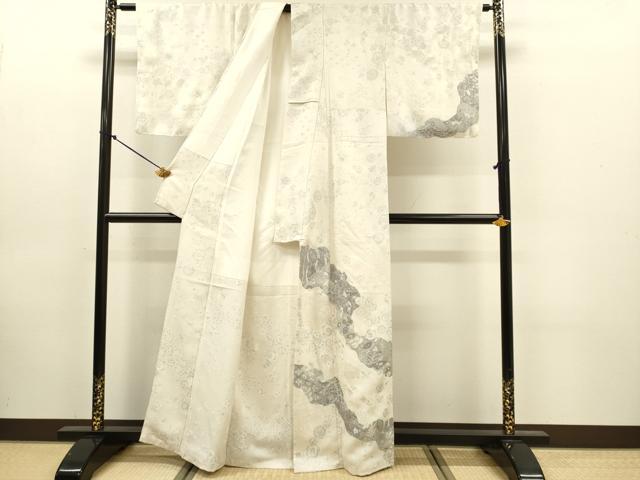 平和屋着物●訪問着 辻が花 銀彩 銀通し地 反端付き 正絹 逸品 DABK7857du