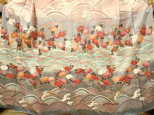平和屋着物●豪華振袖 駒刺繍 立波花文 暈し染め 金銀彩 正絹 逸品 DABK7863du