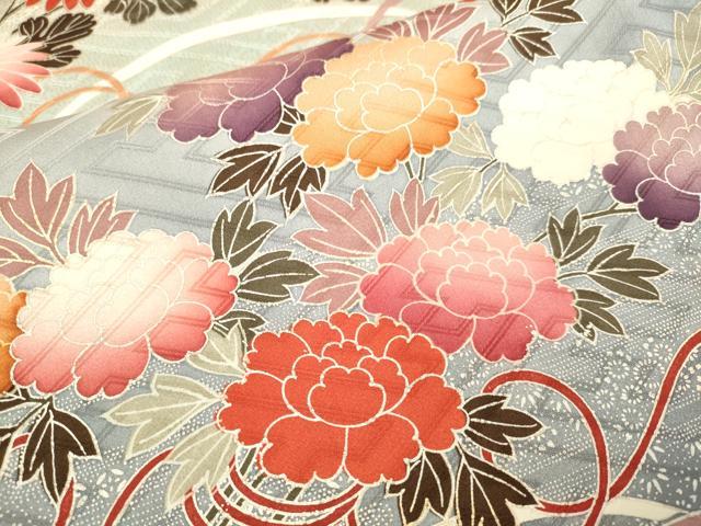 平和屋着物●豪華振袖 駒刺繍 立波花文 暈し染め 金銀彩 正絹 逸品 DABK7863du