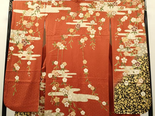 平和屋着物●豪華振袖 エ霞枝垂れ桜文 金彩 正絹 逸品 DABK7866du