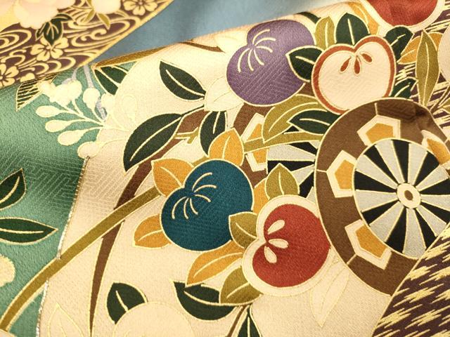 平和屋着物●豪華振袖 駒刺繍 地紙花車文 暈し染め 金彩 正絹 逸品 DABK7869du