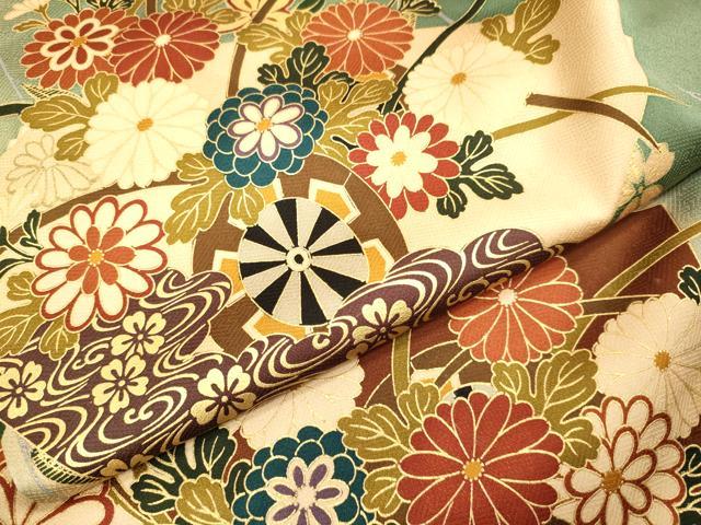 平和屋着物●豪華振袖 駒刺繍 地紙花車文 暈し染め 金彩 正絹 逸品 DABK7869du