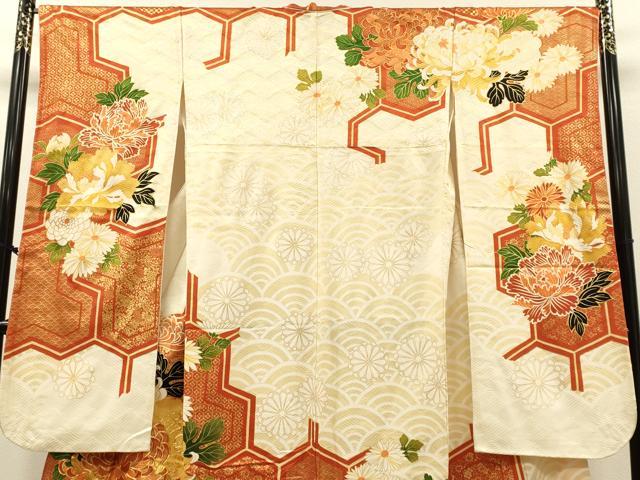 平和屋着物●豪華振袖 駒刺繍 菊文 金彩 正絹 逸品 DABK7870du