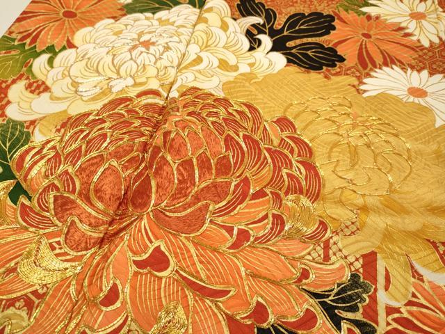 平和屋着物●豪華振袖 駒刺繍 菊文 金彩 正絹 逸品 DABK7870du