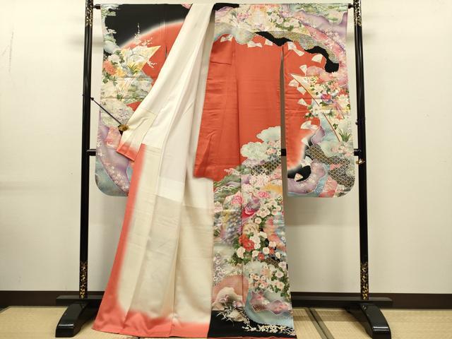 平和屋着物●豪華振袖 鴛鴦吉祥花文 暈し染め 金銀彩 正絹 逸品 DABK7881du