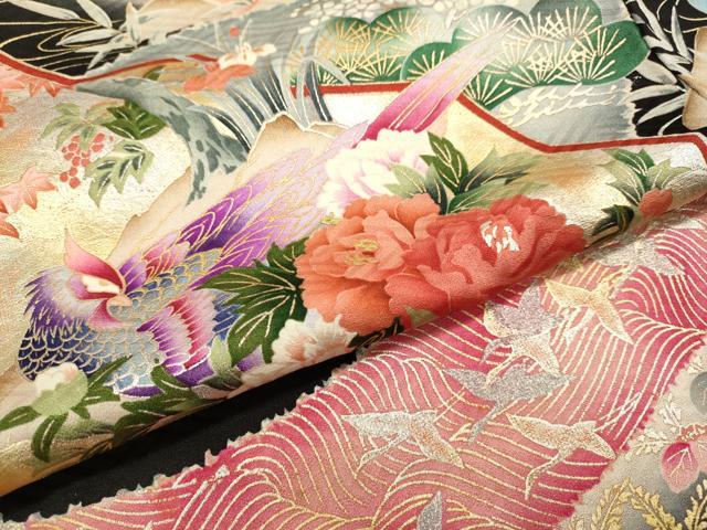 平和屋着物●豪華振袖 鴛鴦吉祥花文 暈し染め 金銀彩 正絹 逸品 DABK7881du