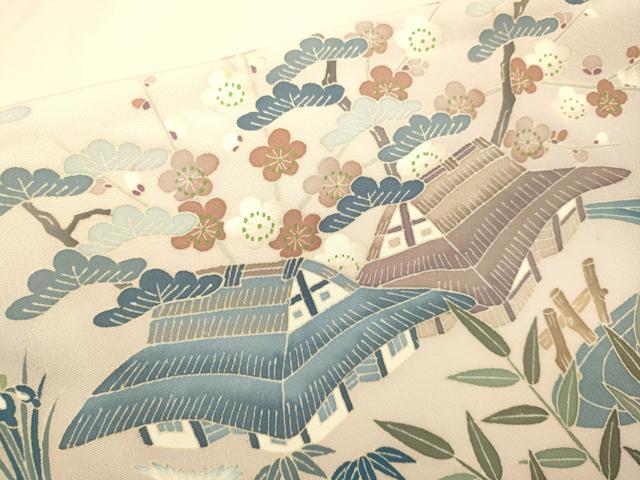 平和屋着物●本加賀友禅作家 染元千紅代表 寺西一紘 訪問着 風景花文 正絹 逸品 DABK7886du