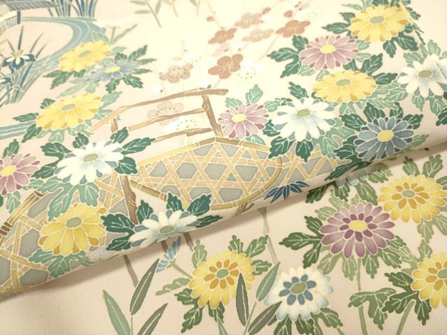 平和屋着物●本加賀友禅作家 染元千紅代表 寺西一紘 訪問着 風景花文 正絹 逸品 DABK7886du