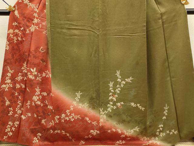 平和屋着物●訪問着 刺繍 舞蝶文 暈し染め 銀彩 正絹 逸品 DABK7890du