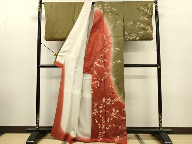 平和屋着物●訪問着 刺繍 舞蝶文 暈し染め 銀彩 正絹 逸品 DABK7890du