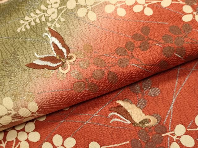 平和屋着物●訪問着 刺繍 舞蝶文 暈し染め 銀彩 正絹 逸品 DABK7890du