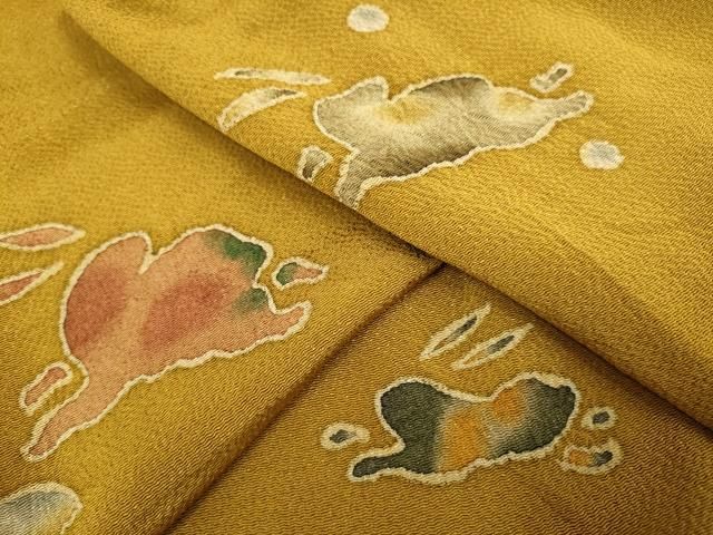 平和屋着物●青山みとも 小紋 跳び兎 鬼しぼ縮緬 正絹 逸品 DABK7986du