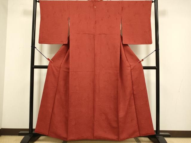 平和屋着物●上質な色無地 辻が花地紋 濃い紅海老茶色 正絹 逸品 DABK7994du