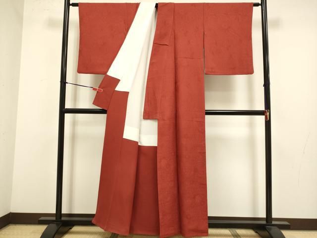 平和屋着物●上質な色無地 辻が花地紋 濃い紅海老茶色 正絹 逸品 DABK7994du