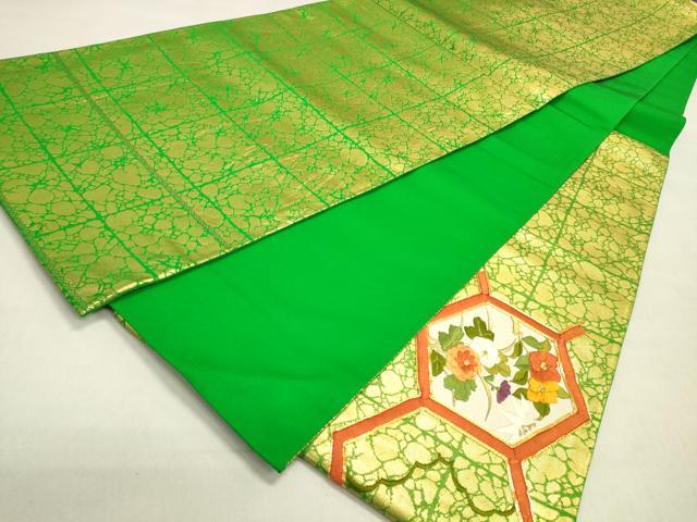 平和屋着物◎太鼓柄袋帯 駒刺繍 亀甲花文 金銀糸 正絹 逸品 DABK8009ar